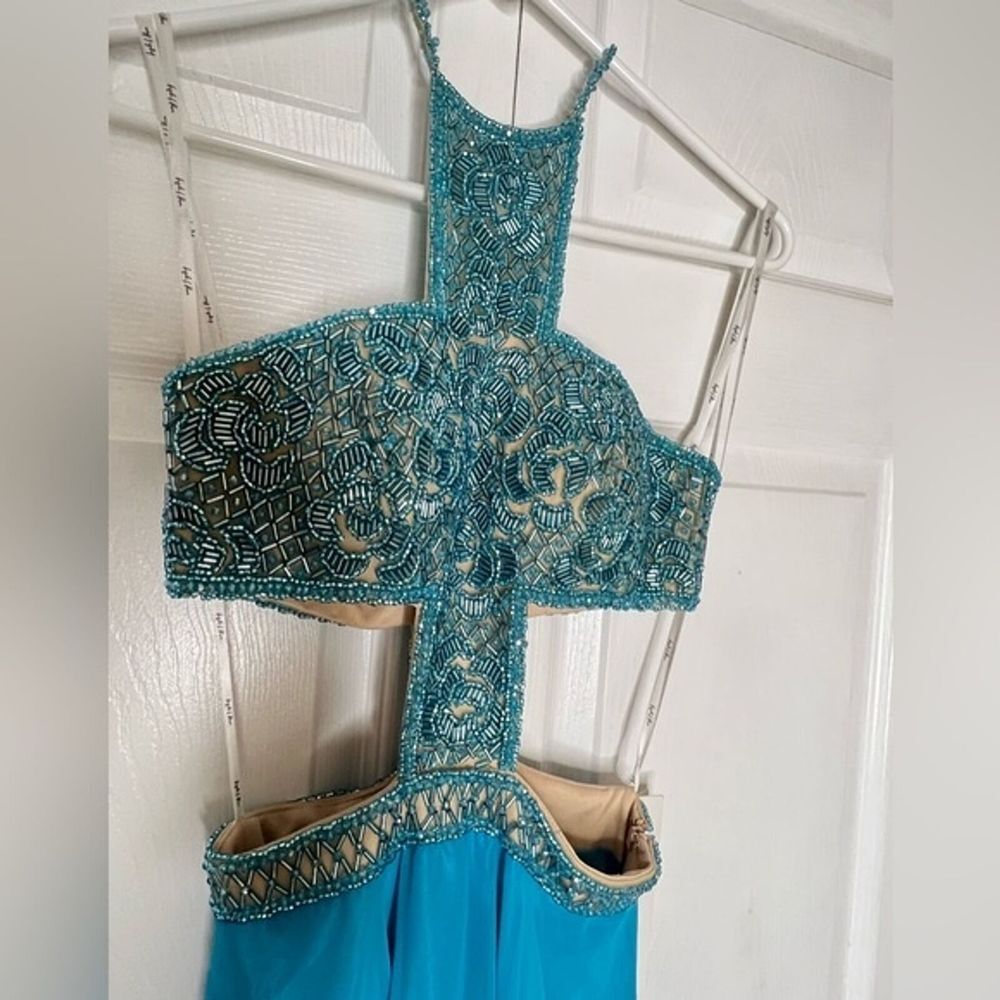 Angela & Alison teal blue‎ beaded prom wedding ball evening gown size 0 Pageant - Picture 8 of 8